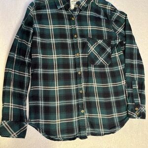 Urban Heritage Boyfriend Plaid Button Down Shirt Green Black Long Sleeve